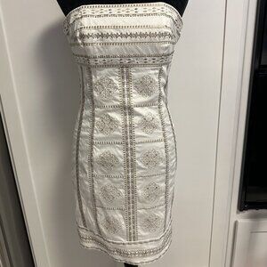 White House Black Market Strapless White and Gray Dress